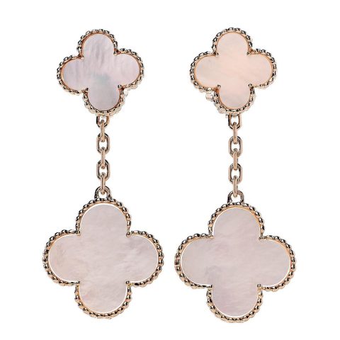 Van Cleef & Arpels Magic Alhambra Earrings 2 Motifs Yellow Gold Grey Mother of Pearl 1