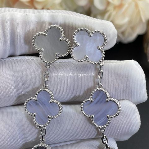 Van Cleef & Arpels Magic Alhambra VCARN18800 earrings 3 motifs White gold Chalcedony Mother-of-pearl earrings 3