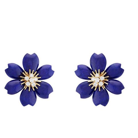 Van Cleef & Arpels VCARA55600 Rose Earrings De Noel Lapis Lazuli Diamond Yellow Gold Earrings 1