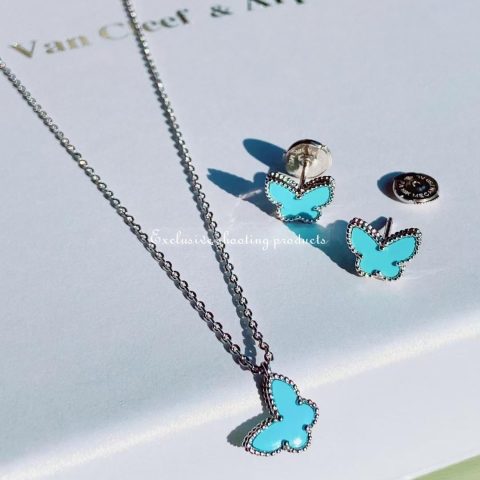 Van Cleef & Arpels VCARN5JN00 Sweet Alhambra butterfly earstuds White gold Turquoise Earrings 7