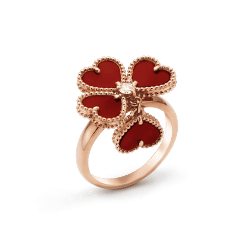 Van Cleef & Arpels VCARN5P600 Sweet Alhambra effeuillage ring Rose gold Carnelian Diamond ring 1