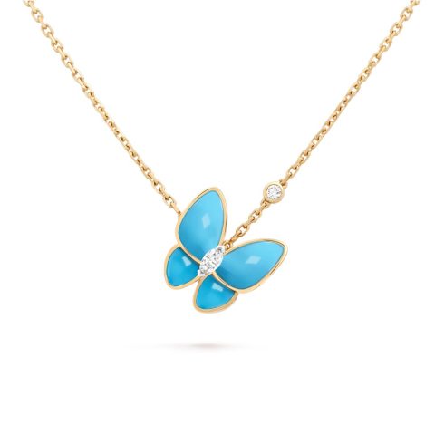 Van Cleef & Arpels VCARP7UP00 Two Butterfly pendant Yellow gold Diamond Turquoise Necklace 1