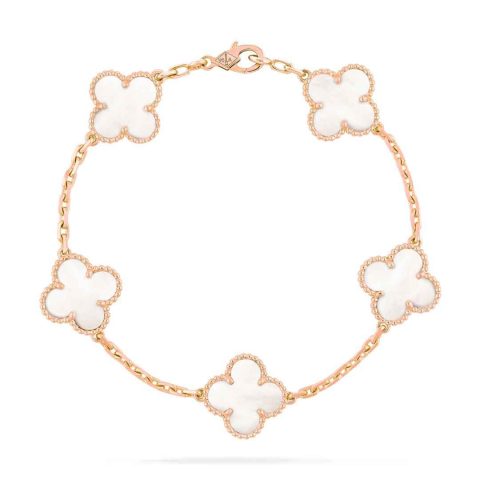 Van Cleef & Arpels VCARA41800 Vintage Alhambra bracelet 5 motifs Rose gold Mother-of-pearl bracelet 1