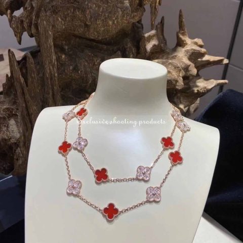Van Cleef & Arpels necklace Vintage Alhambra long necklace 20 motifs yellow gold Carnelian necklace 11