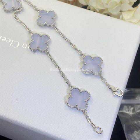 Van Cleef & Arpels VCARD34800 Vintage Alhambra necklace 10 motifs White gold Chalcedony 4