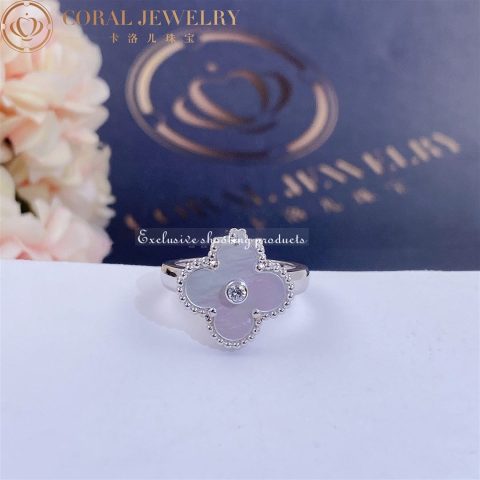 Van Cleef & Arpels VCARF48900 Vintage Alhambra ring White gold Diamond Mother-of-pearl ring 6