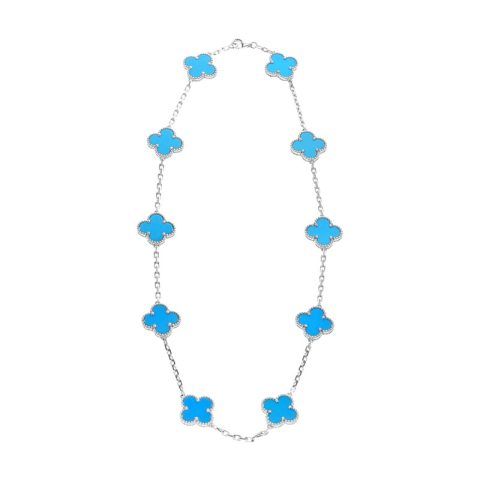 Van Cleef & Arpels necklace Vintage Alhambra 10 motifs White gold Turquoise VCARF48500 necklace 1