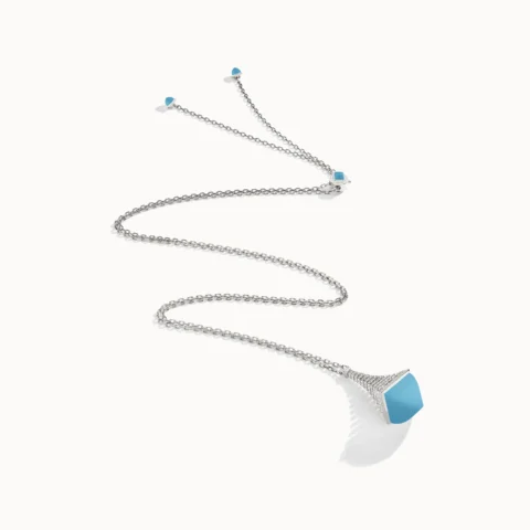 Marli Cleo Midi Rev Luxe Diamond Pendant In White Gold set with Turquoise CLEO-N39