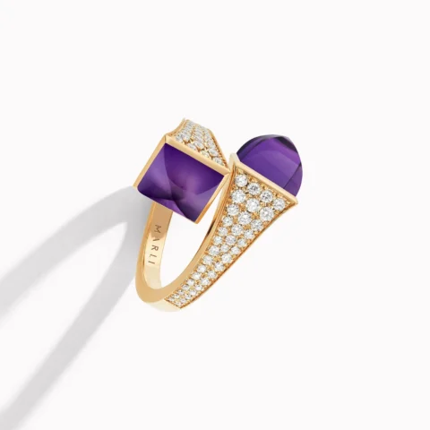 Marli Cleo Diamond Ring with Amethyst In Rose Gold CLEO-R5 1