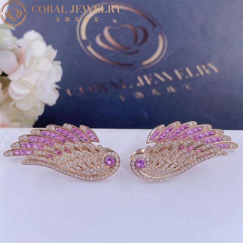 Garrard Wings Embrace Pink Sapphire And Diamond Drop Earrings In 18ct Rose Gold Coral 22