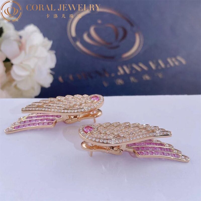 Garrard Wings Embrace Pink Sapphire And Diamond Drop Earrings In 18ct Rose Gold Coral 33