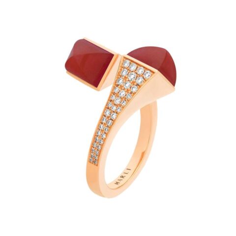 Marli Cleo Diamond Statement Ring With Red Coral In 18kt Rose Gold 11