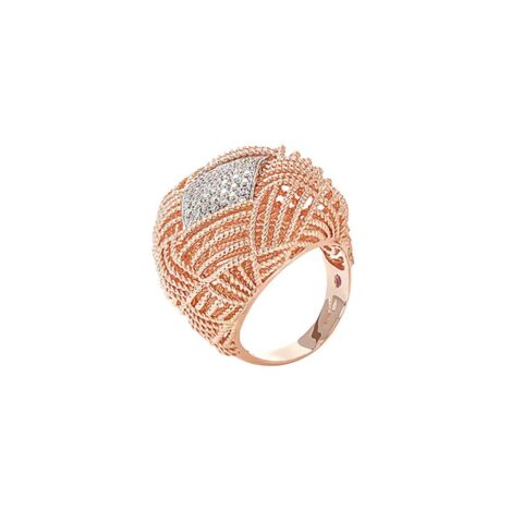 Roberto Coin Barocco Rose And White Gold Ring With Diamonds 66