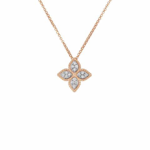 Roberto Coin Princess Flower Rose Gold Necklace With Diamonds 23