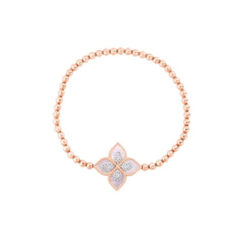Roberto Coin Princess Flower Rose Gold And White Gold Bracelet With Mother Of Pearl And Diamonds 66