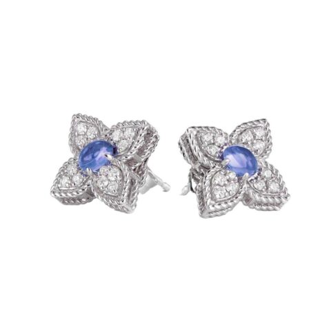Roberto Coin Princess Flower White Gold Earrings With Tanzanite And Diamonds 55