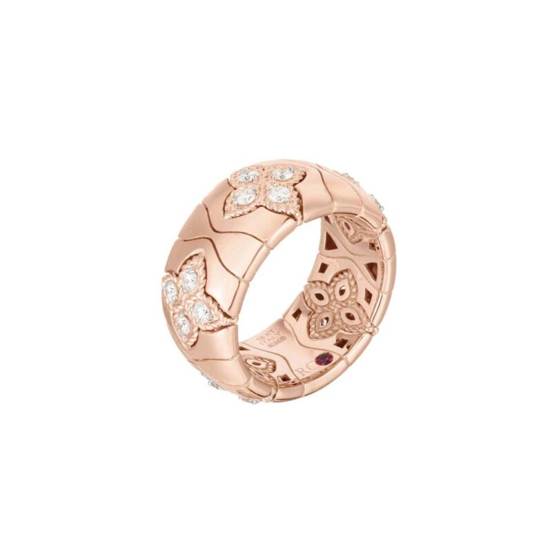 Roberto Coin Royal Princess Flower Rose Gold Ring With Diamonds 88