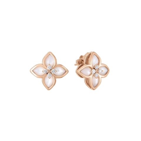 Roberto Coin Tiny Princess Rose Gold Earrings With Mother Of Pearl And Diamonds 67
