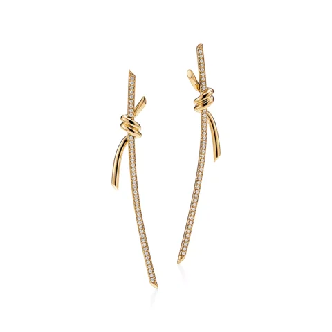 Tiffany Knot Drop Earrings In Yellow Gold With Diamonds co