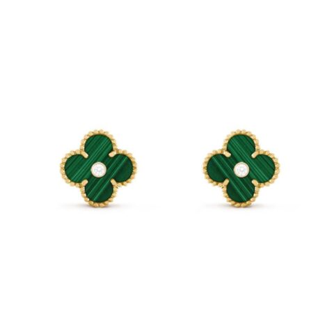Van Cleef Arpels Vintage Alhambra Limited Edition Malachite Earrings CORAL 56