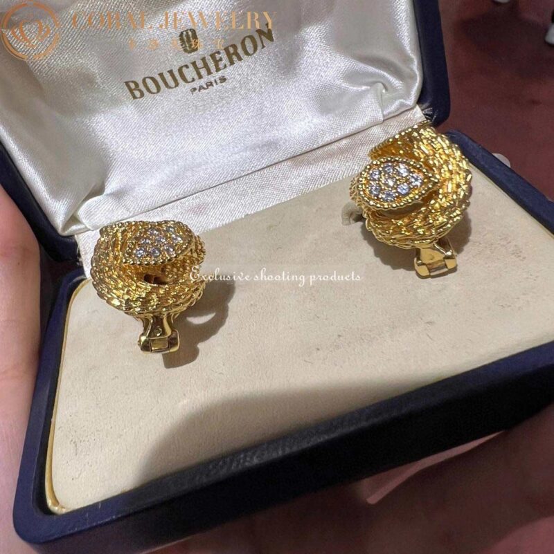 boucheron serpent boheme diamond earrings in 18k gold coral 7