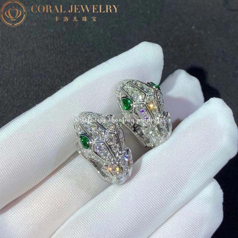 Bulgari Serpenti White Gold Earrings Set With Pave Diamonds And Two Emerald Eyes Ref 354702 Coral 88