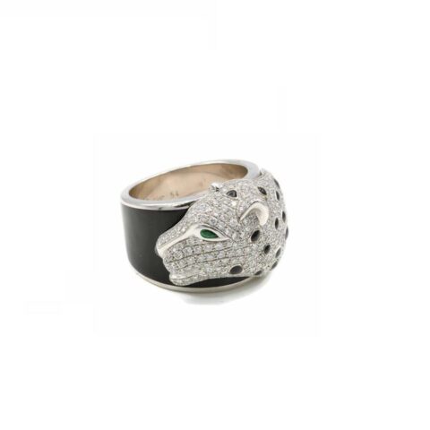 Black Lacquer Onyx Emeralds and Diamonds Cartier Panthère de Cartier ring, White Gold B4211400 2