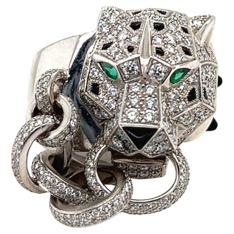 White Gold Emerald Onyx Diamond Cartier Panthère De Cartier Ring 6