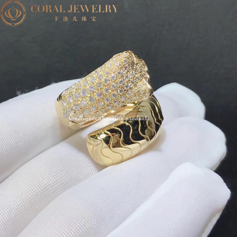 Cartier Panthère De Cartier N4224200, Yellow Gold Pave Diamond, Emerald & Onyx Bypass Ring 6