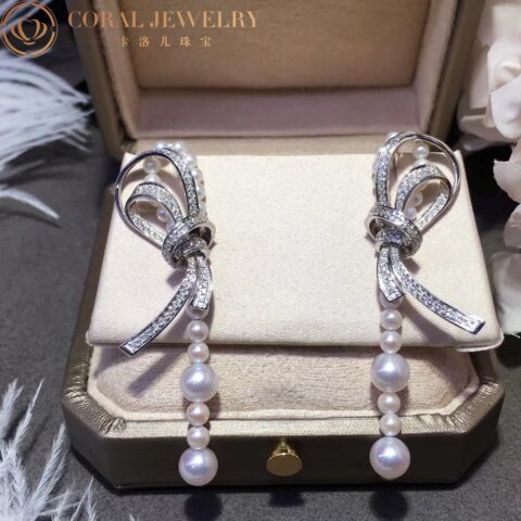 Chanel Ruban Earrings 18k White Gold Diamonds Pearl Coral 18
