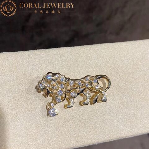 Chanel Sous Le Signe Du Lion Brooch 18k Yellow Gold Diamonds J11811 Coral 18