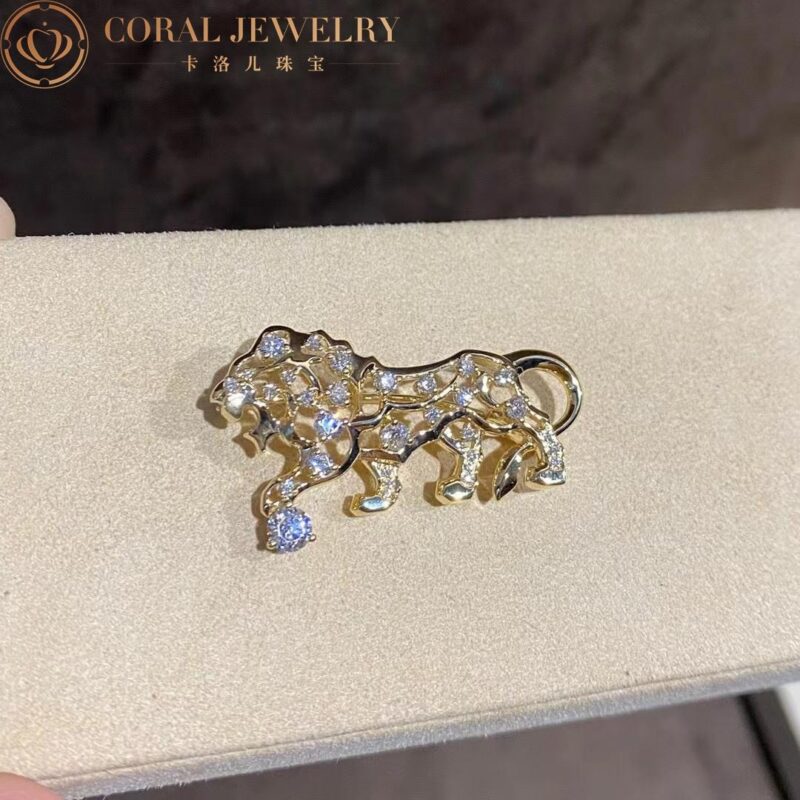 Chanel Sous Le Signe Du Lion Brooch 18k Yellow Gold Diamonds J11811 Coral 28