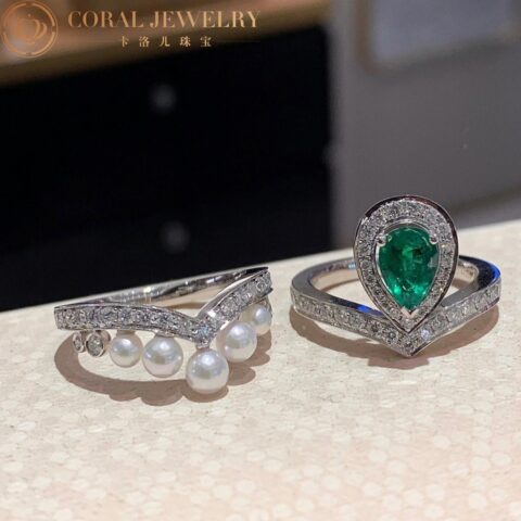 Chaumet Joséphine Aigrette Ring 083301-083292 White Gold Emerald Diamond Combination Rings3