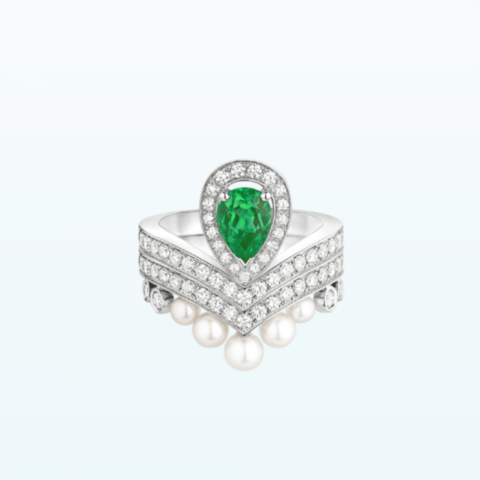 Chaumet Joséphine Aigrette Ring 083301-083292 White Gold Emerald Diamond Combination Rings2