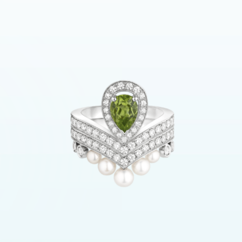 Chaumet Joséphine Aigrette Ring 083301-083292 White Gold Peridot Diamond Combination Rings