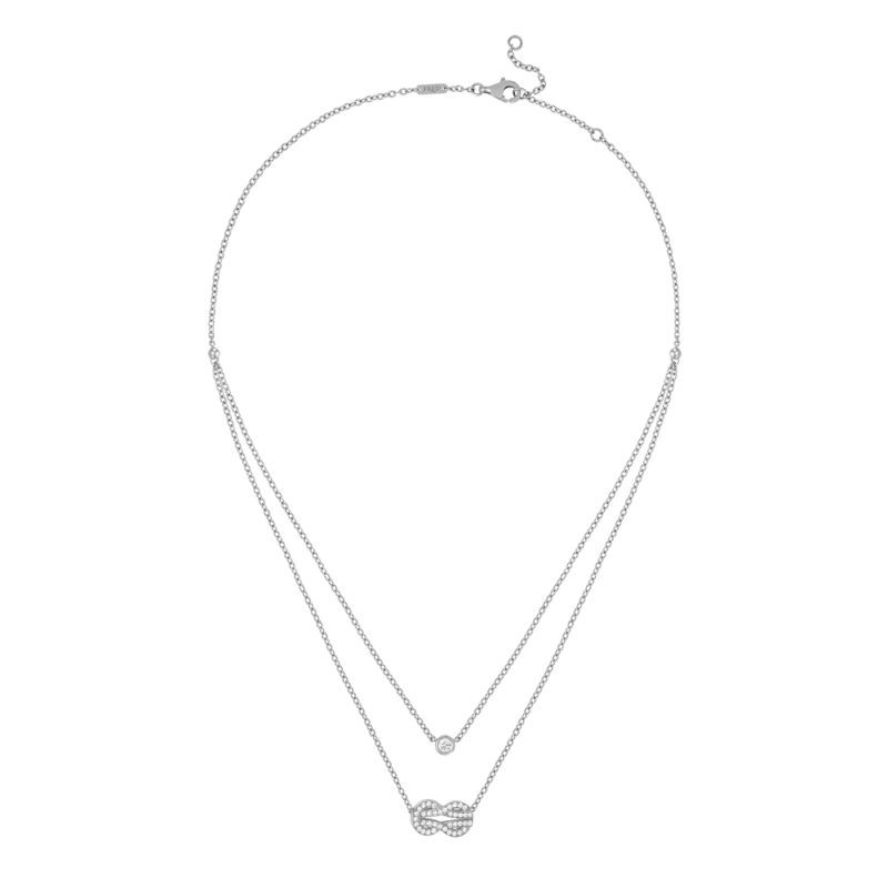 Fred Chance Infinie Double Chain Medium Model Necklace In White Gold Paved With Diamonds 7b0226 co