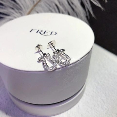 Fred Force 10 Medium Model Earrings In White Gold And Diamonds Ref 8b0234 Coral 18