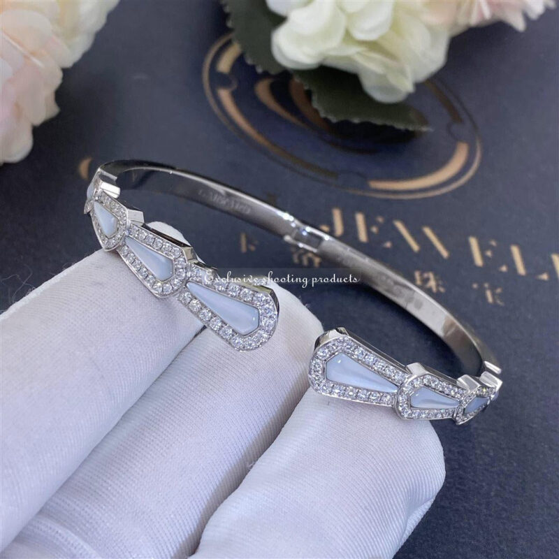 Garrard Fanfare Diamond And Mother Of Pearl Bangle In 18ct White Gold 88