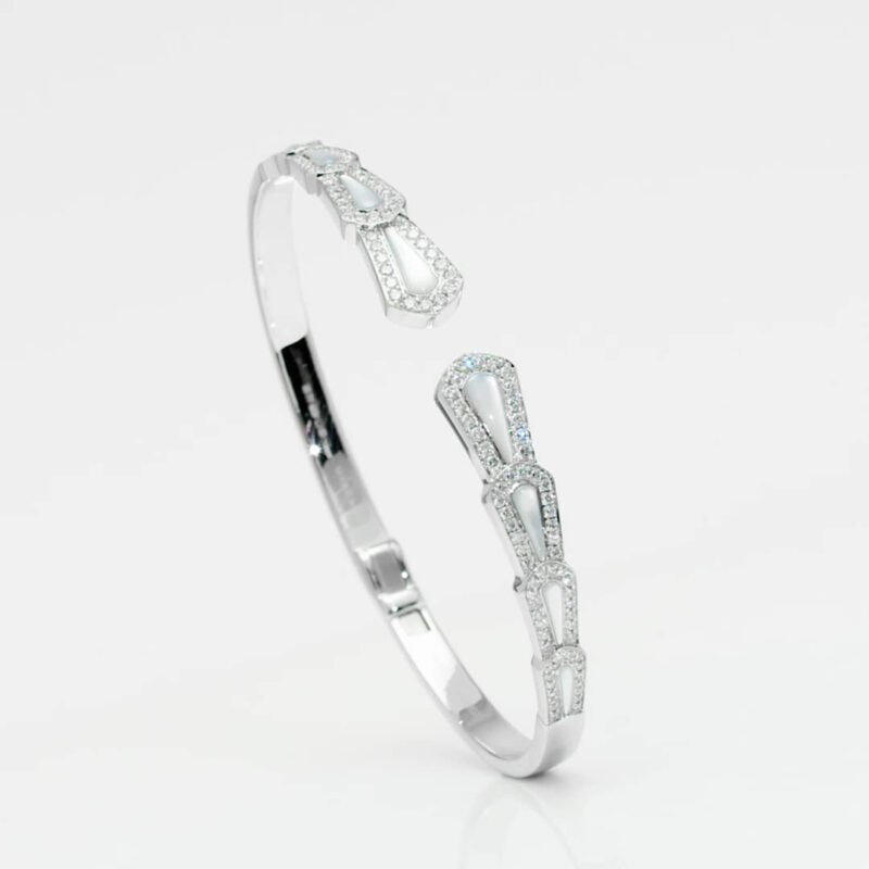 Garrard Fanfare Diamond And Mother Of Pearl Bangle In 18ct White Gold 12