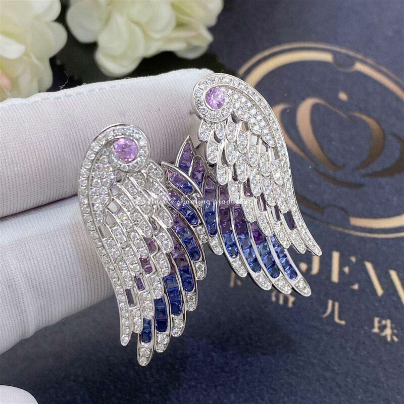 Garrard Wings Embrace Bird Of Paradise Drop Earrings In 18ct White Gold With Diamonds And Sapphires 101