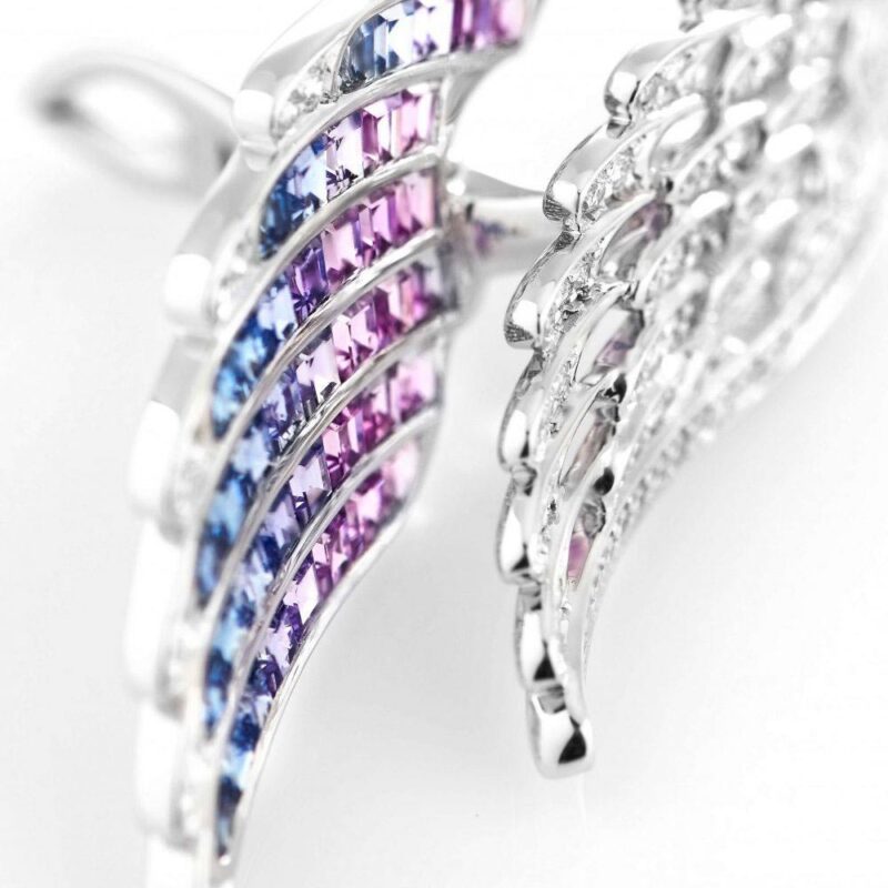 Garrard Wings Embrace Bird Of Paradise Drop Earrings In 18ct White Gold With Diamonds And Sapphires 111