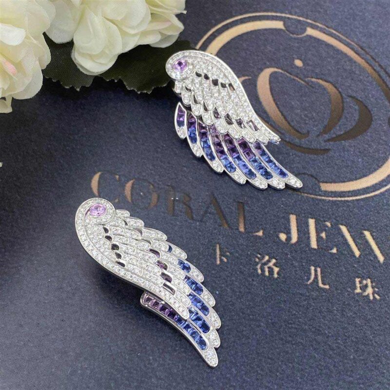 Garrard Wings Embrace Bird Of Paradise Drop Earrings In 18ct White Gold With Diamonds And Sapphires 32