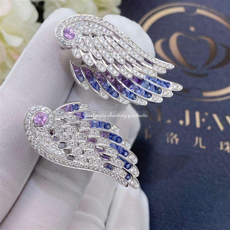 Garrard Wings Embrace Bird Of Paradise Drop Earrings In 18ct White Gold With Diamonds And Sapphires 71