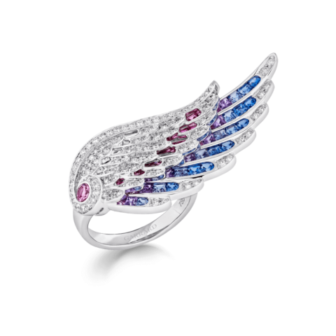 Garrard Wings Embrace Bird Of Paradise Ring In 18ct White Gold With Diamonds And Sapphires 118