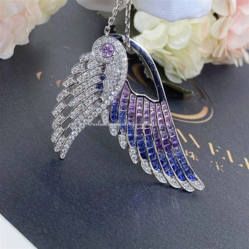 Garrard Wings Embrace Bird Of Paradise Slider Pendant In 18ct White Gold With Diamonds And Sapphires 112