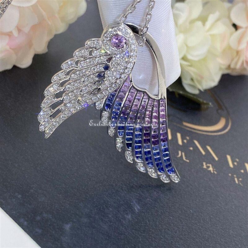 Garrard Wings Embrace Bird Of Paradise Slider Pendant In 18ct White Gold With Diamonds And Sapphires 121