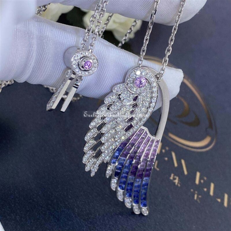 Garrard Wings Embrace Bird Of Paradise Slider Pendant In 18ct White Gold With Diamonds And Sapphires 44