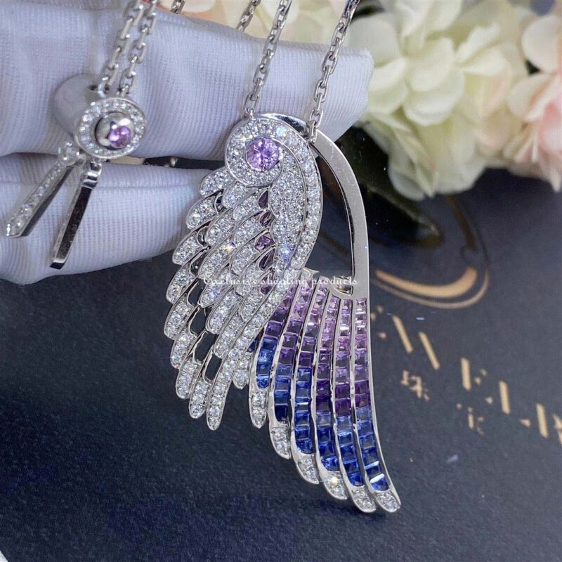 Garrard Wings Embrace Bird Of Paradise Slider Pendant In 18ct White Gold With Diamonds And Sapphires 55