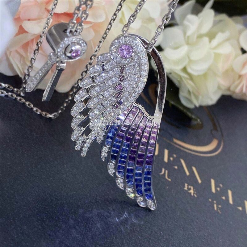 Garrard Wings Embrace Bird Of Paradise Slider Pendant In 18ct White Gold With Diamonds And Sapphires 66