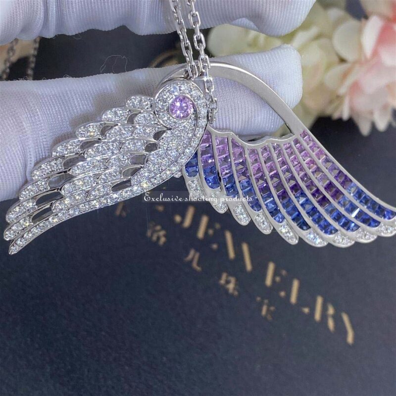 Garrard Wings Embrace Bird Of Paradise Slider Pendant In 18ct White Gold With Diamonds And Sapphires 88